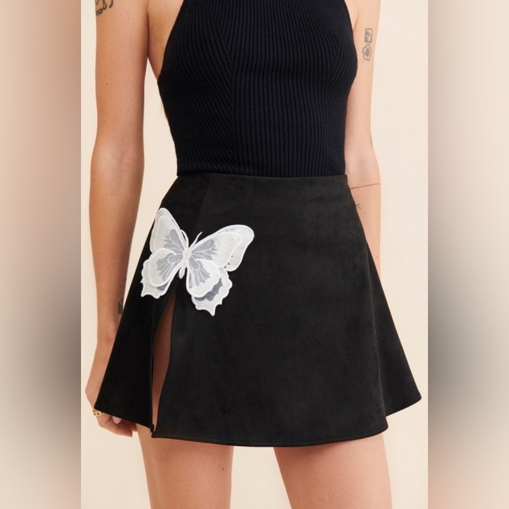 For Love And Lemons Black Mini Skirt w/ Butterfly Detail